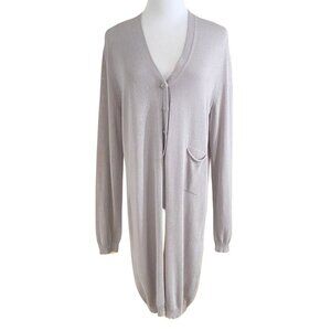 UCHUU MTL GREY CLAY HALF BUTTONED VISCOSE KNIT LONG CARDIGAN -  L / XL
